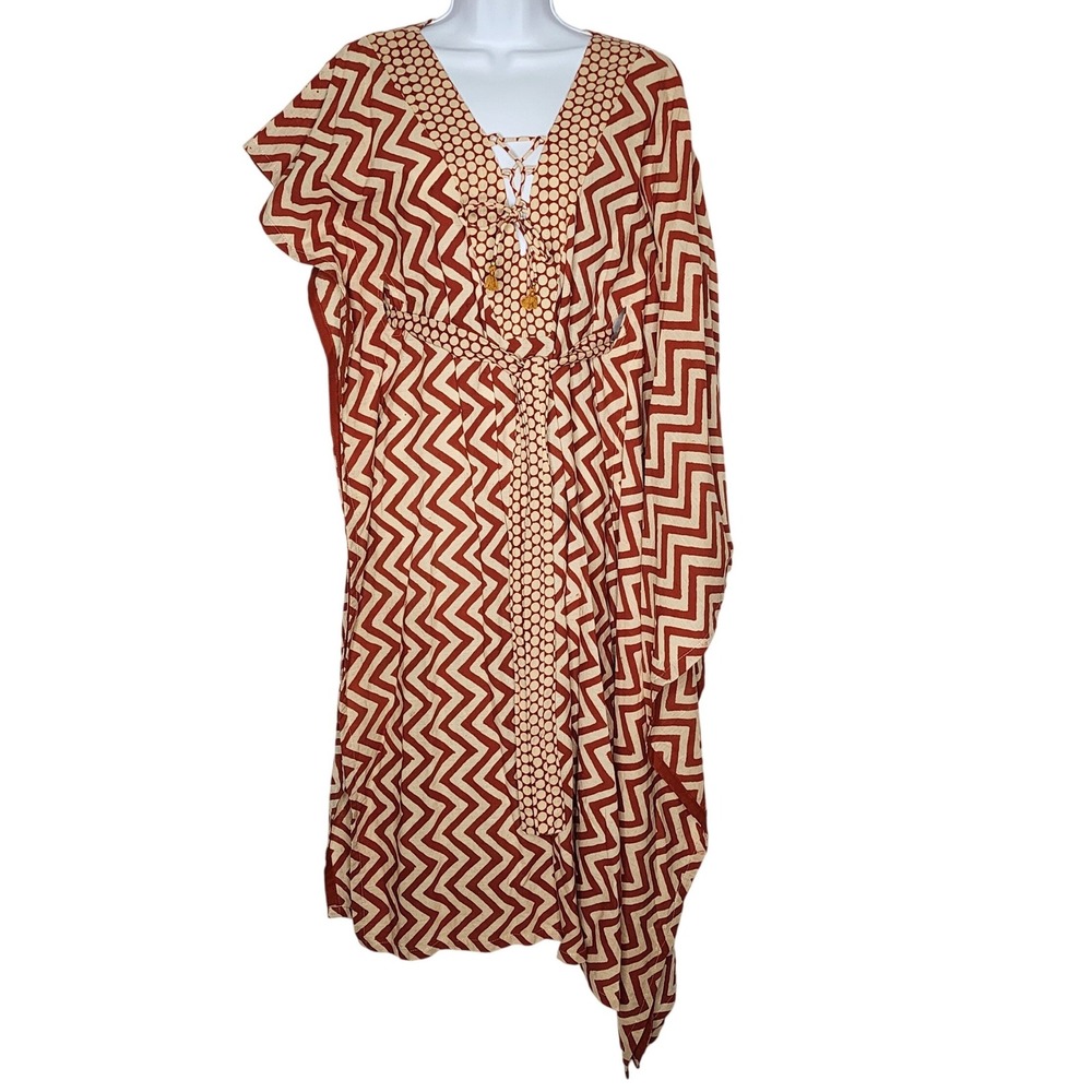 Namaste NYC Pull Over Cotton Print Caftan Coverup Sz Small Medium